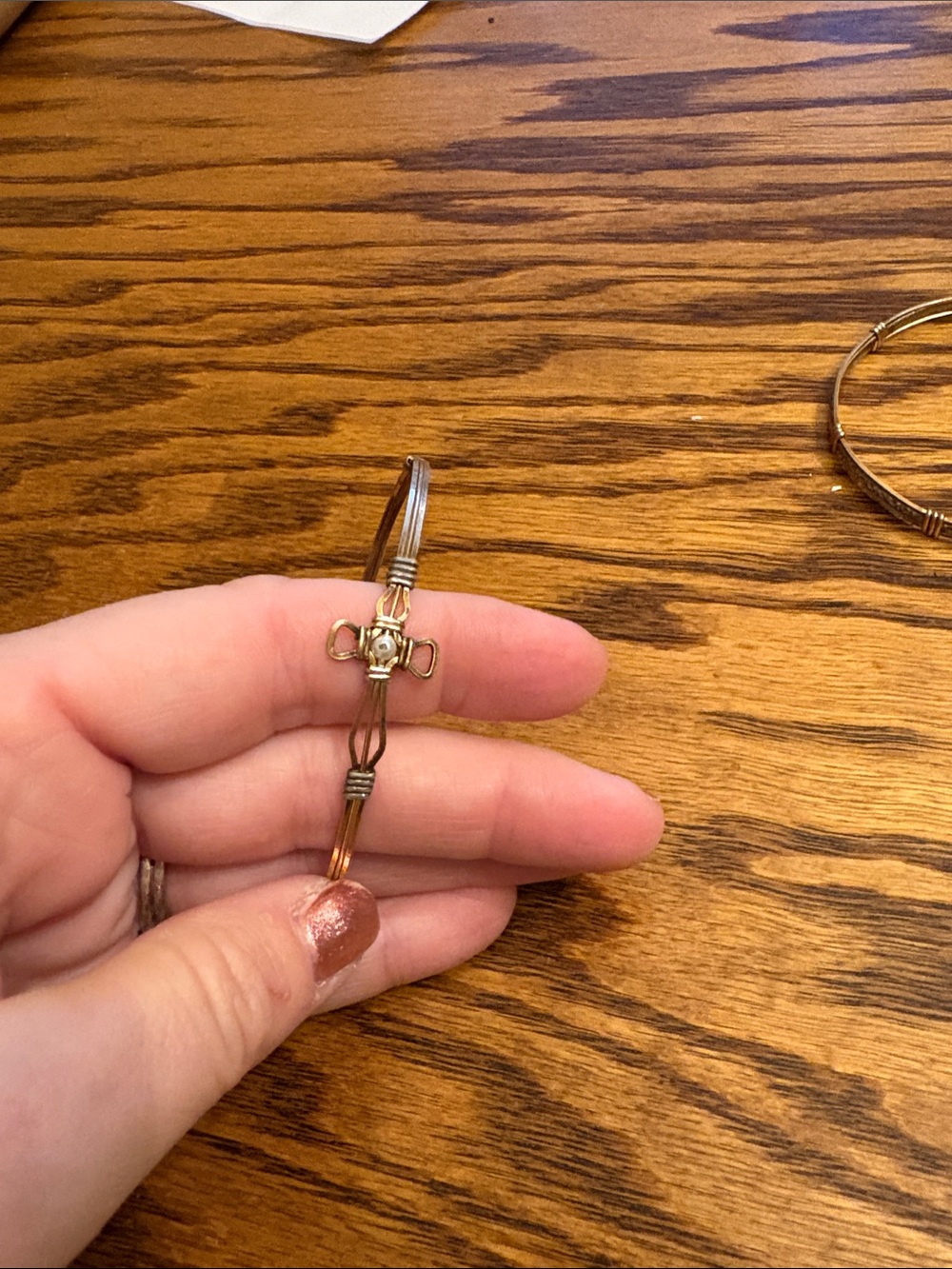 Gold-Tone Wire Wrap Cross Bangle Bracelet - Gold Color